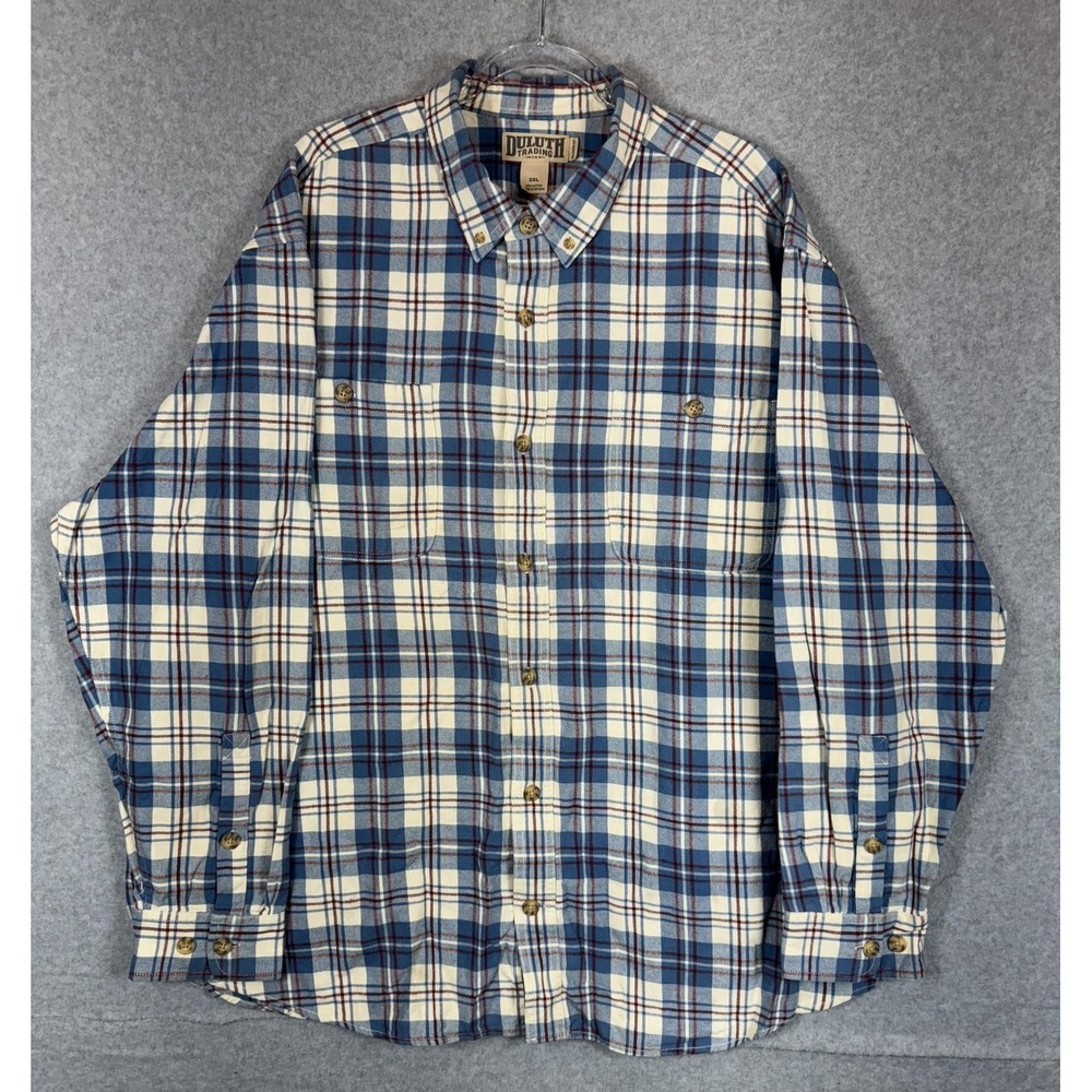 Duluth Trading Shirt Mens 2XL Plaid Flannel Button Down Long Sleeve Workwear